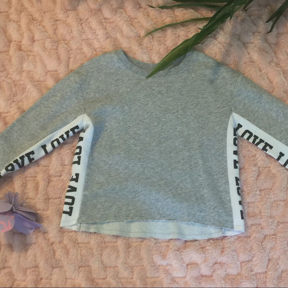 Justice gray sweatshirt with love on the arms